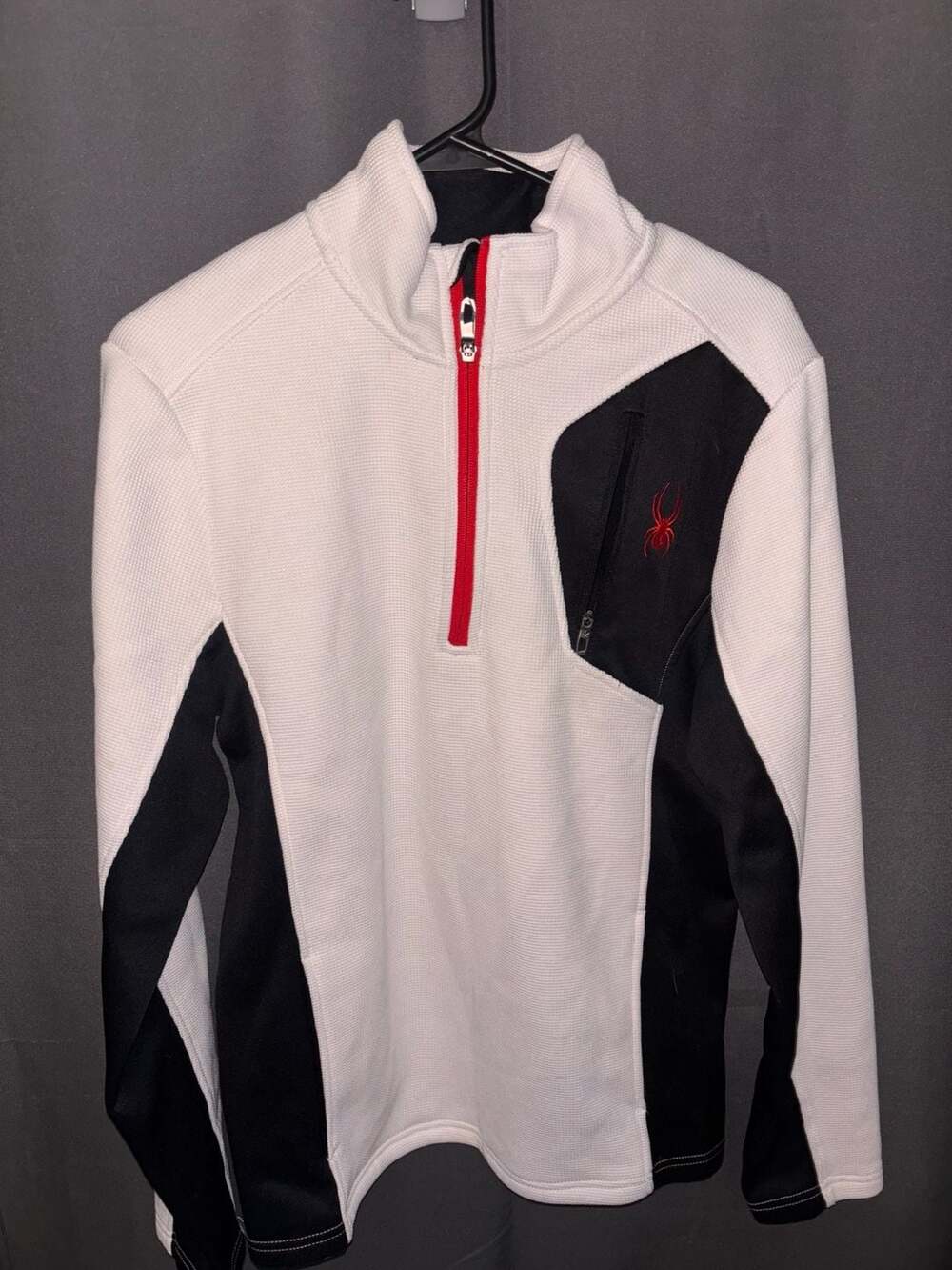 Spyder Men's Raider 1/4 Zip Pullover Fleece Sweater White Black Red Size S